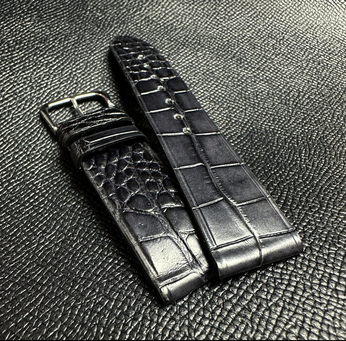 Image of Double Dark Grey Alligator Watch Strap - Horizontal Cut