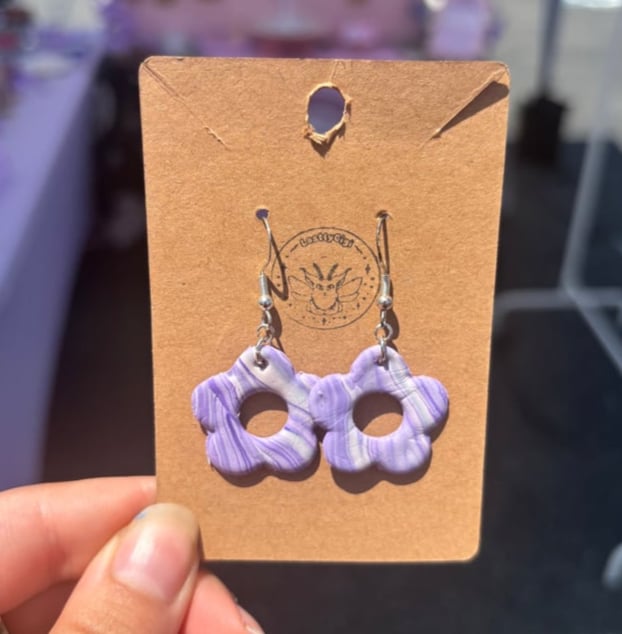 Image of Purple Marble Flower Hook Earrings
