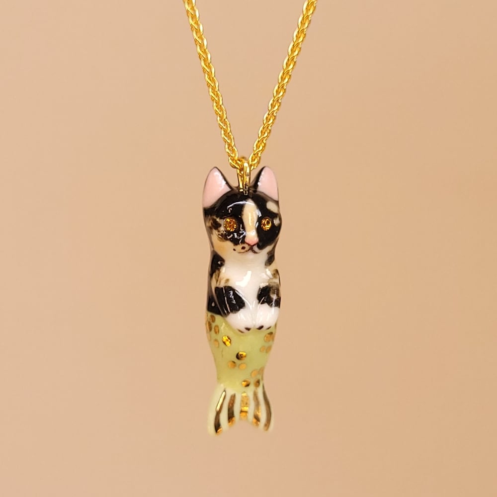 Image of Tortoiseshell Purrkitten Porcelain & Gold Vermeil Pendant