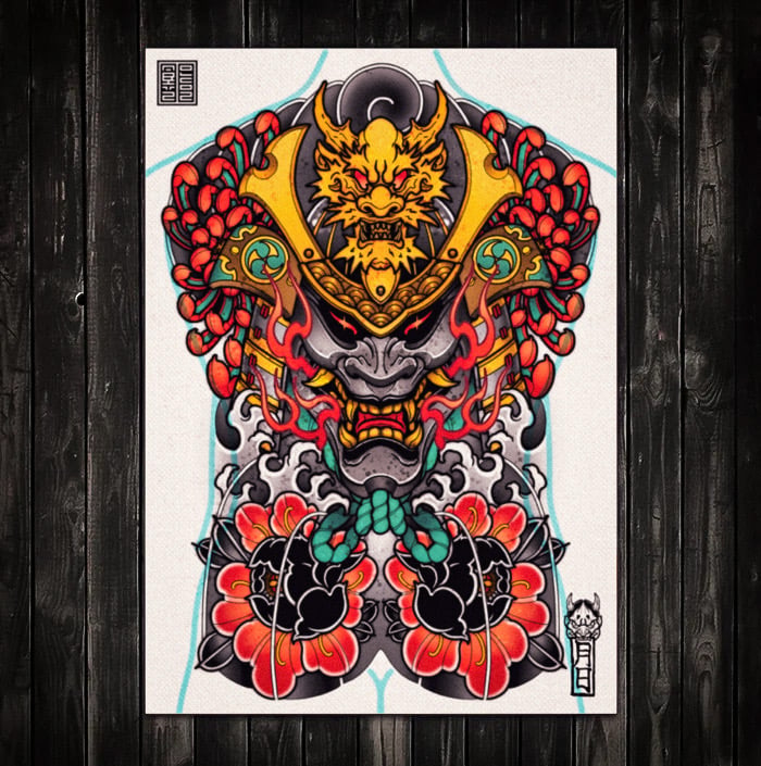 Image of Samurai & flowers
