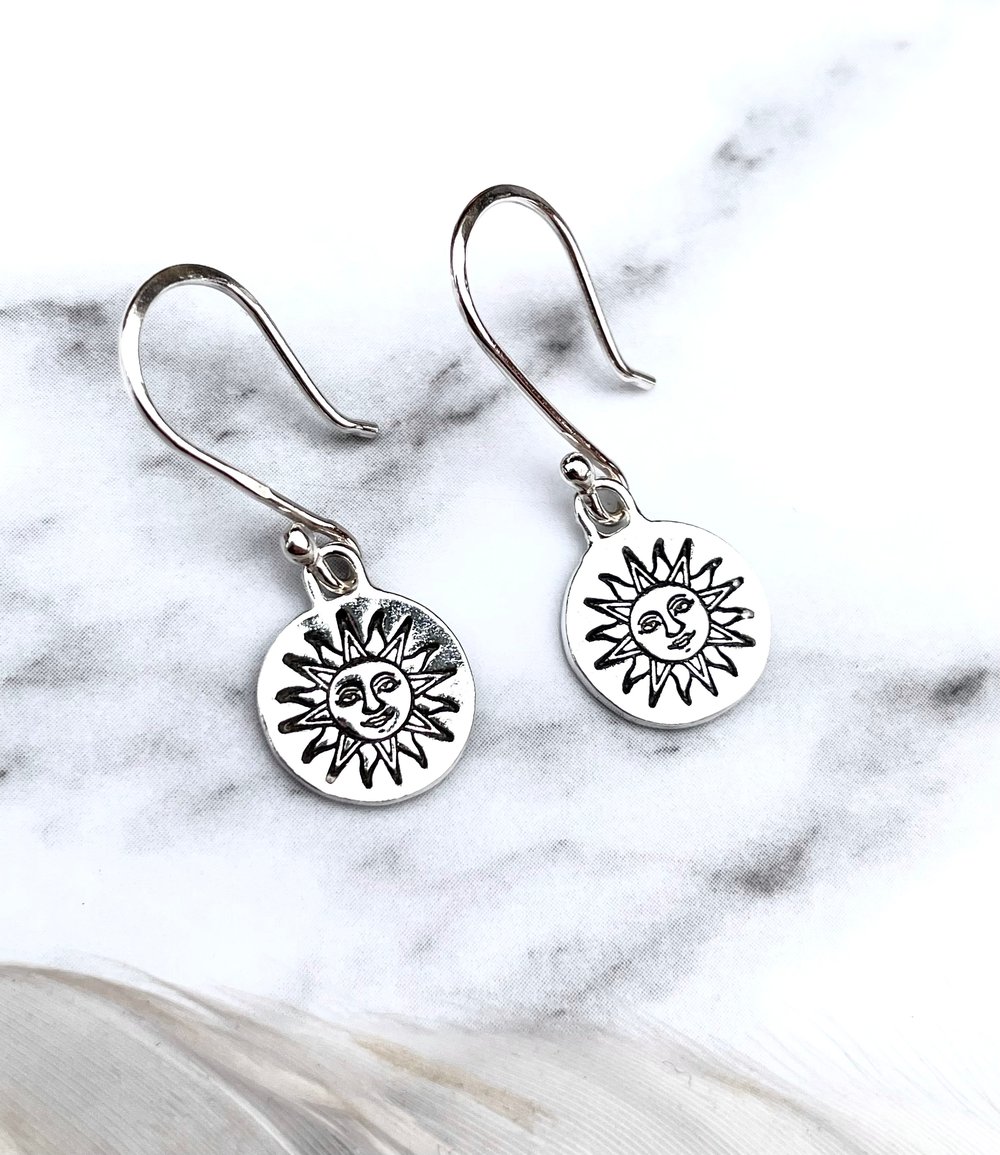 Handmade Sterling Silver Dangly Sun Earrings 925