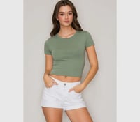 Image 1 of Crew Neck Short Sleeve CottonCrop Top sea Spray 