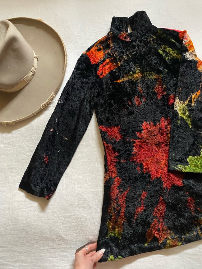 late 60s luxe velvet London boutique mini dress