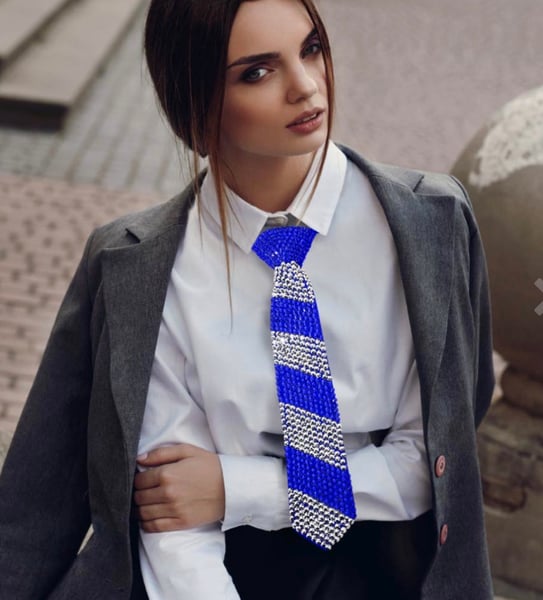 Image of Blue and silver Bling Studded Statement Tie Necklace