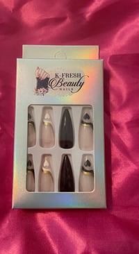 Image 1 of Nails - Long (Black/White Hearts)