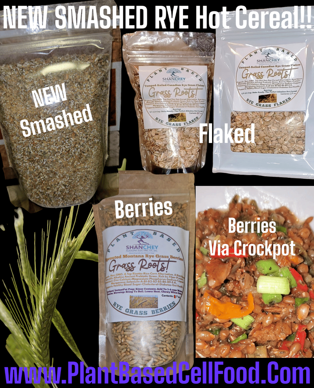 GRASS ROOTS! Rolled Rye Flakes-Whole/Smashed Heirloom Berries. Cholesterol-Diabetes