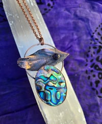 Image 1 of Electroformed duck feather, Abalone and Amethyst necklace