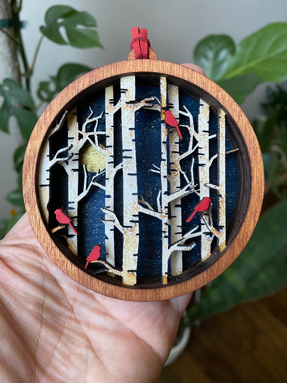 Image of Birch and Cardinals ornament