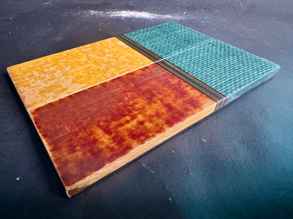 Image of Green Burlap Micarta & Vintage Butterscotch Micarta GLOW Segmented Knife Scales