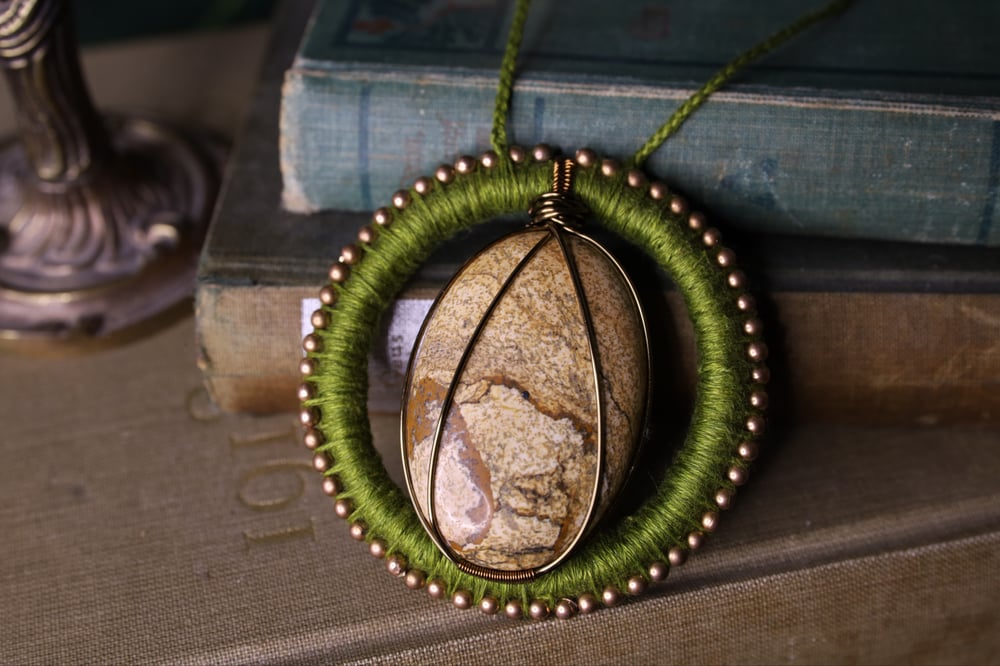 Image of Green linen picture jasper necklace