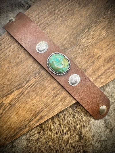 Image of Cananea Turquoise leather Bracelet - up to 7.5” wrist