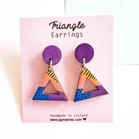Purple and blue triangle dangle earrings 