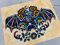 Image 3 of Traditional Tattoo Bat Skeleton Art Print 