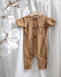 Image 1 of Photoshooting romper | Lorenzo | sleeves | camel brown | sitter boys