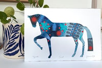 Image 2 of Clint , a blue monoprinted and collaged horse