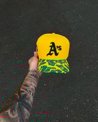 Image 2 of  FOREST GREEN BRIM YELLOW OAKLAND ATHLETICS CUSTOM FITTED CAP