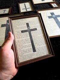 Image 1 of " 2 way Crucifix" 1800's bible page with preserved spider web 6