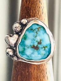 Image 2 of Kingman Turquoise Ring With Heart And Pearls . Size 7.5