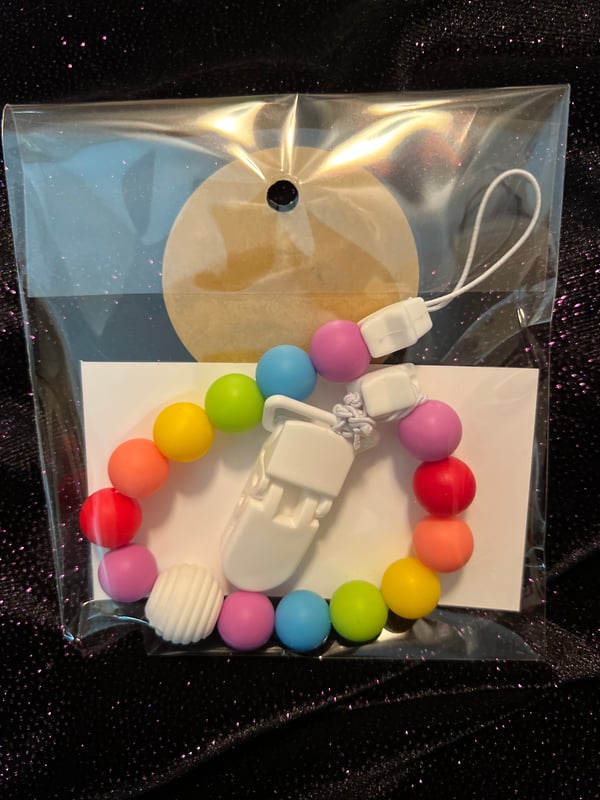 Image of 12" Rainbow Silicone Bead Pacifier Clip