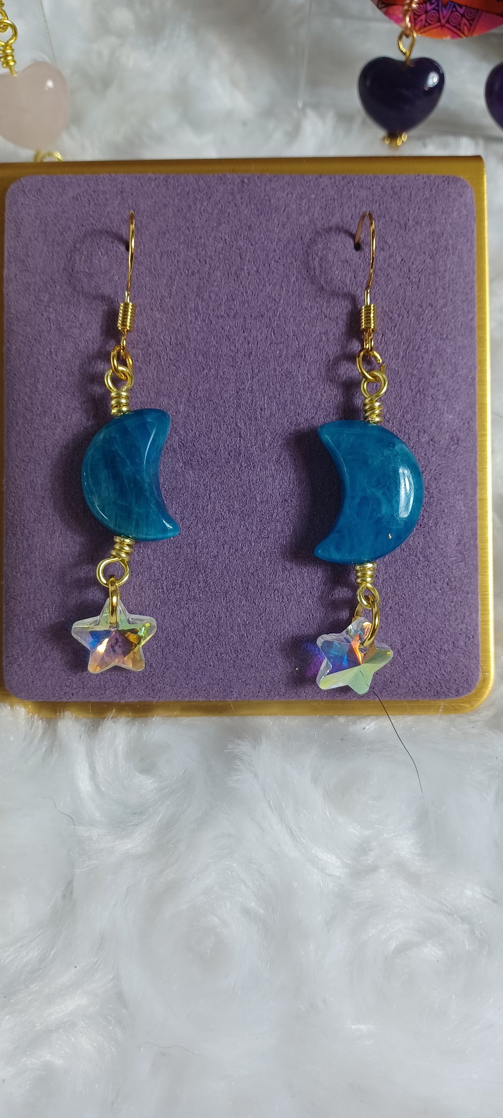 Image of Carved crystal moon earrings 