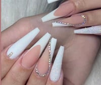Image 2 of Nails - Long (French/White Heart Bling)