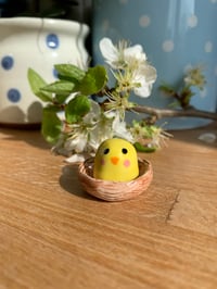 Image 3 of Ceramic Pink Cheek Chick in a basket