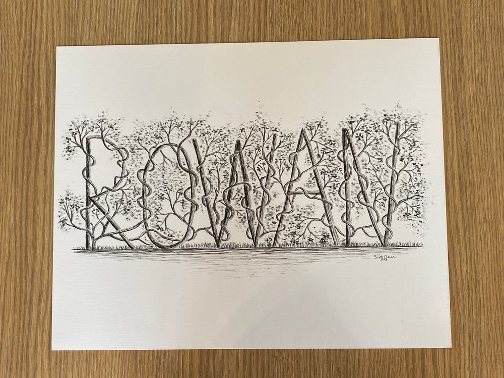 Image of Custom Illustrated  Name with Vines (black ink)