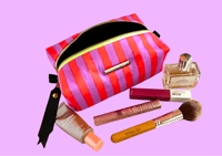 Image 1 of Hot pink and orange stripes makeup bag