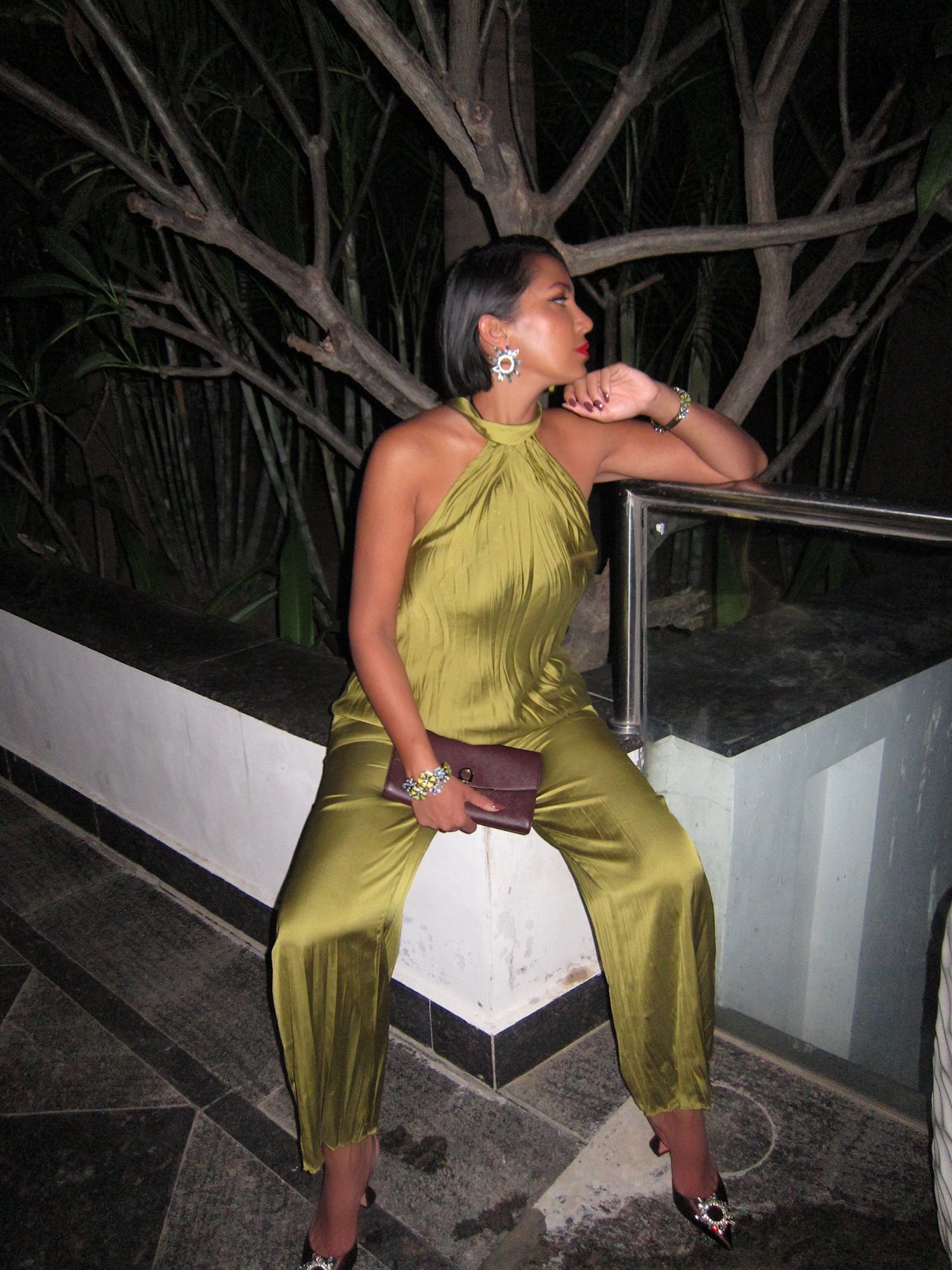 Image of ZARA WRINKLED SATIN EFFECT HALTER TOP (M) & PANTS (L)