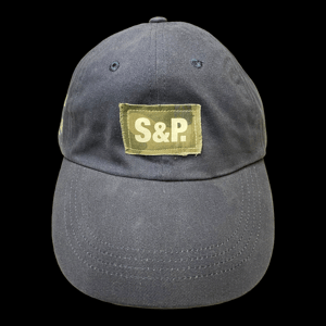 Image of S&P-“Straight Forward + Stacked Type” Logo Camo PatchWork Washed 6-Panel StrapBack Cap (Navy)