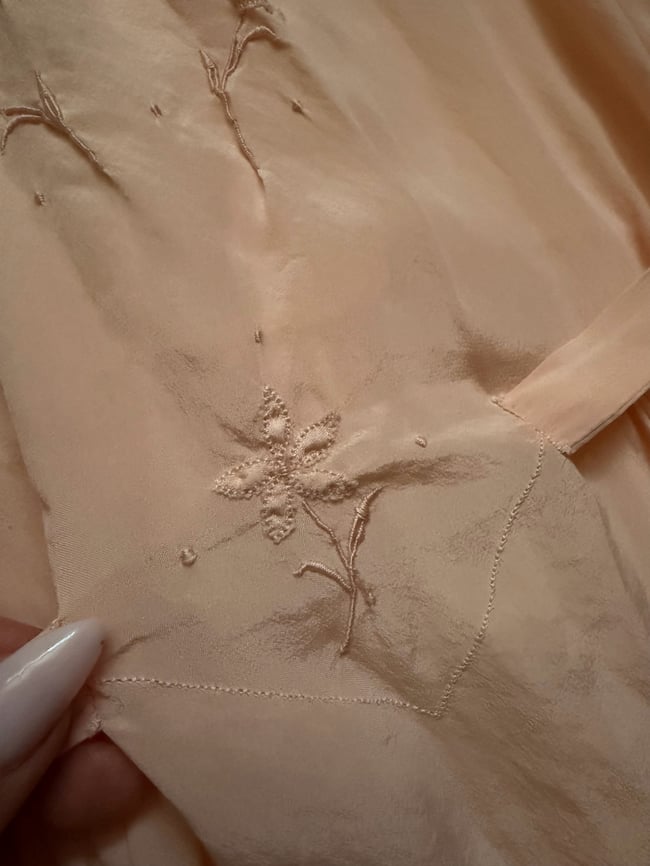 1930s pale pink silk dress embroidery lace 20s