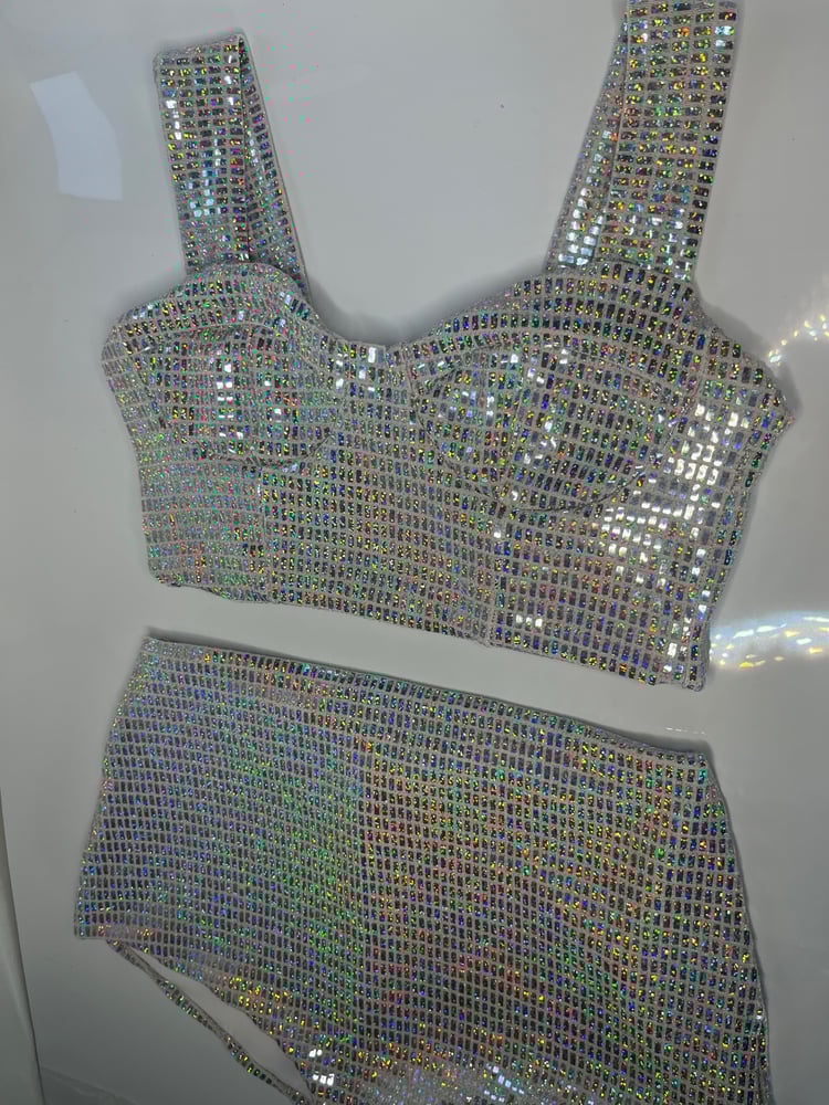 Image of Bralette and knicker co-ord in silver sequin