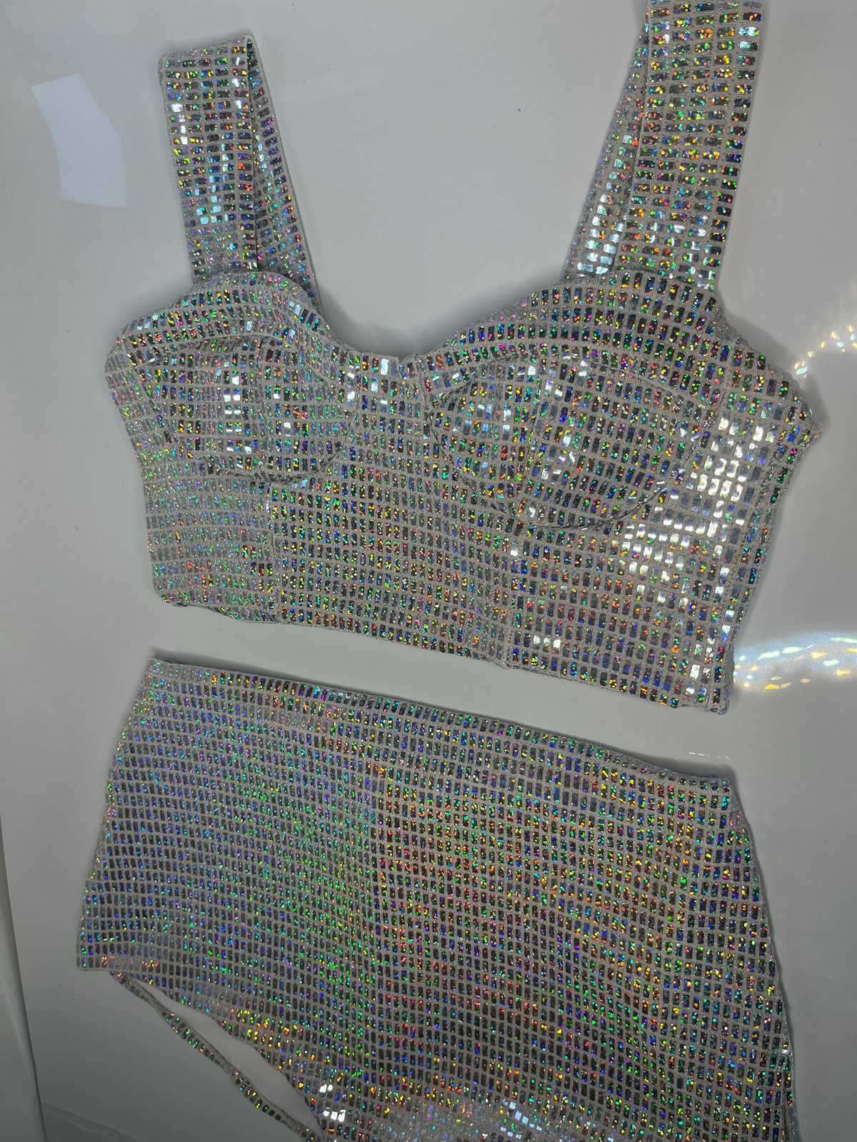 Image of Bralette and knicker co-ord in silver sequin