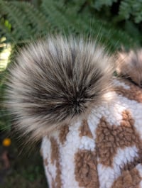 Image 2 of Leopard print teddy fleece trapper hat with pom poms