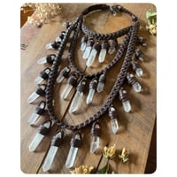 Image 2 of The Venus Necklace - Clear Quartz Crystals and Dark Brown Leather
