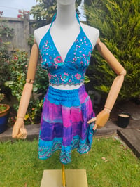 Image 3 of Boho sari beach skirt - Turquoise and pink