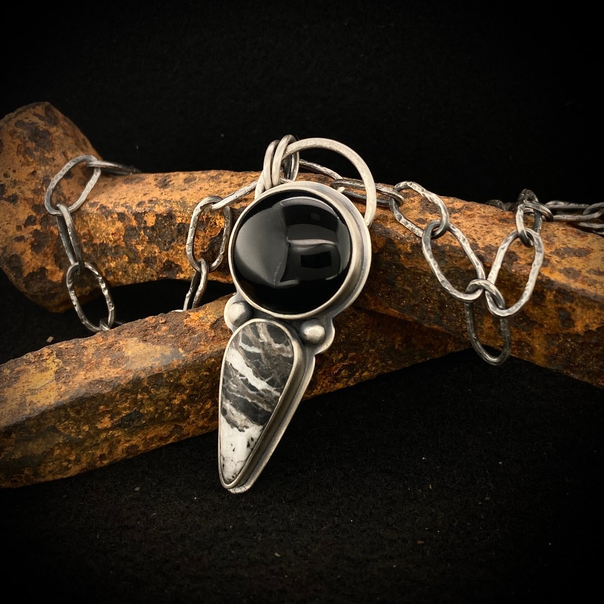 White Buffalo and Black Onyx Pendant 