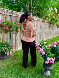 Image 4 of  Polka Dot Blouse w/Back V-Neck Detail & Ruffle Sleeve