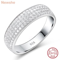 Image 1 of Newshe 925 Sterling Silver Wedding Band 7mm Width with 4 Row 84 Round Cut 5A Zircon Engagement Ring 