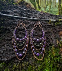 Image 1 of Amethyst chained hoops *for stretched ears only*