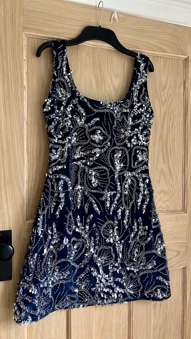Midnight blue floral beaded dress