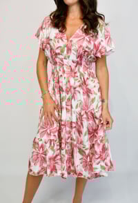Image 1 of Large Fade Flower Button Midi Dress