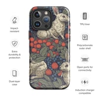 Image 1 of Boho Nature Cottagecore Inspired White Rabbits Among Berries Tough Case for iPhone®