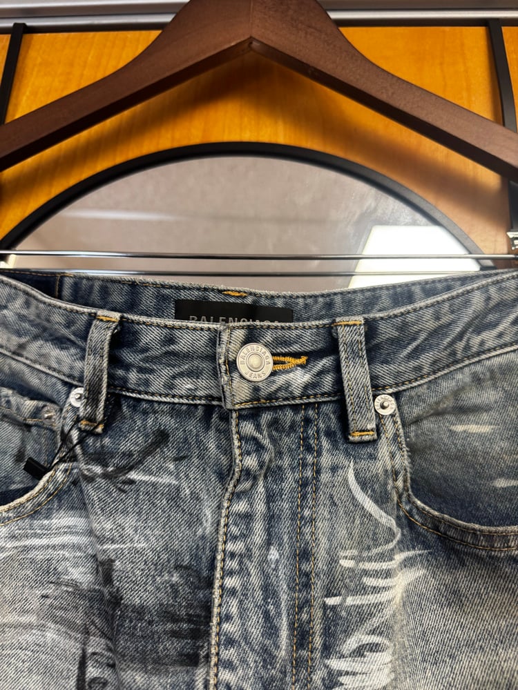 Image of Balenciaga 2023 Graffiti Denim Shorts