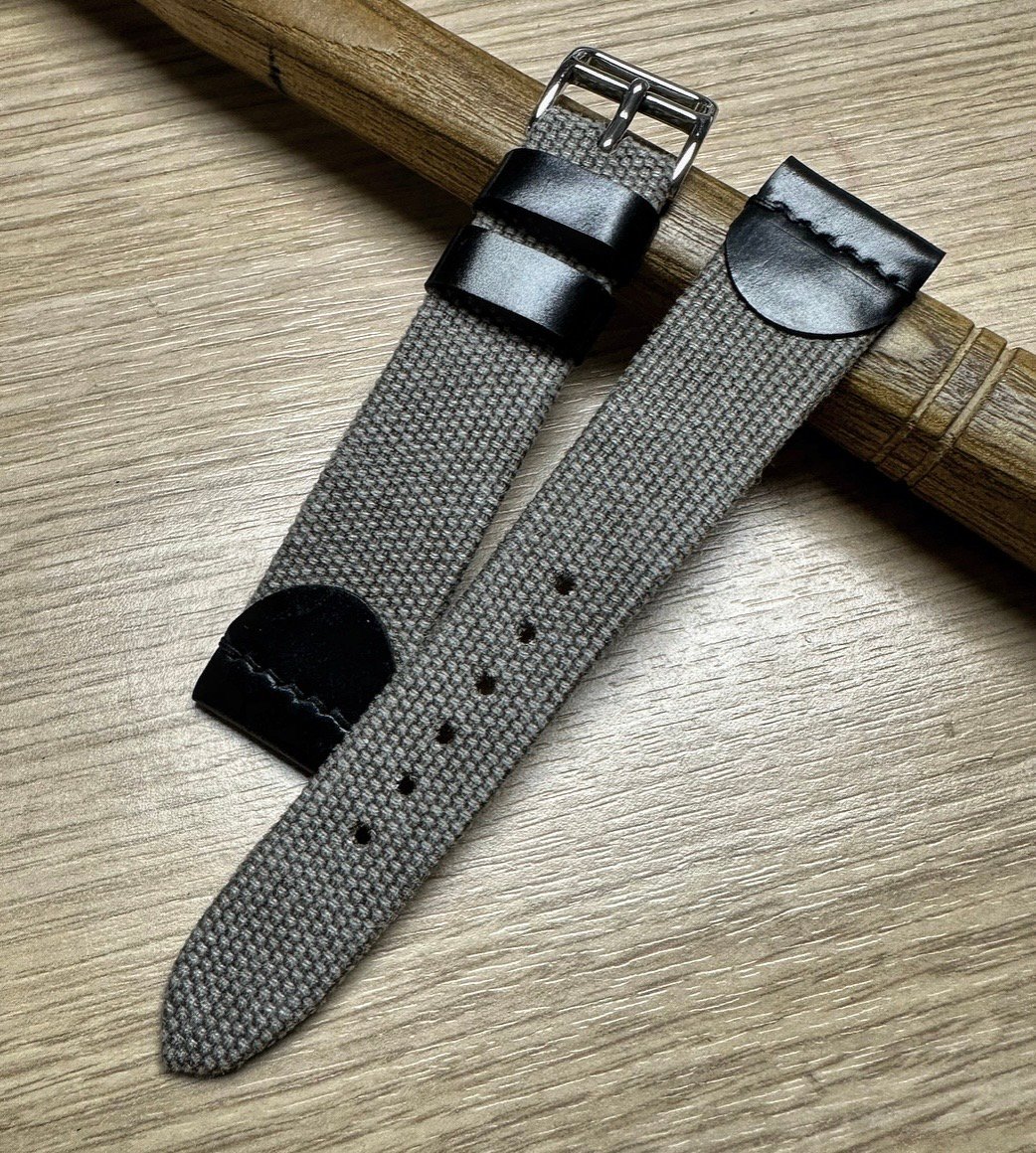 Image of Grey Canvas & Black Shell Cordovan Watch Strap