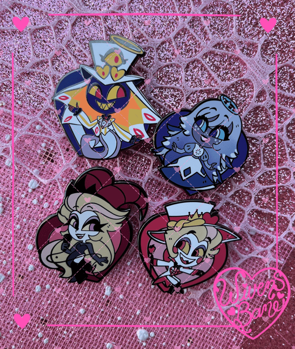 Image of Fanmade Hazbin Hotel Chibi Hearts Enamel Pin WAVE ONE (Lucifer/Lilith/Sir Pentious/Emily)