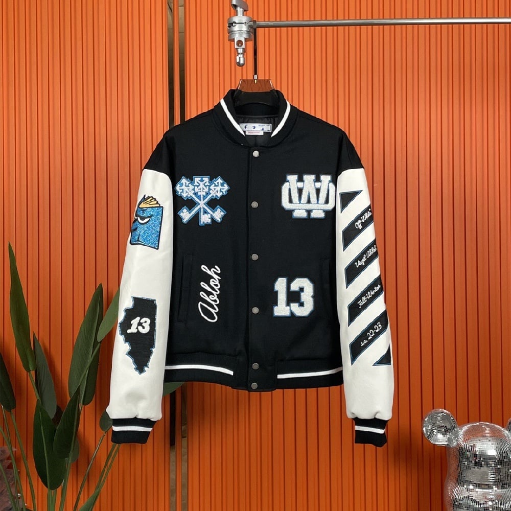 Image of OW - Off White OW 22FW Wizard Varsity Jacket Men Women Black
