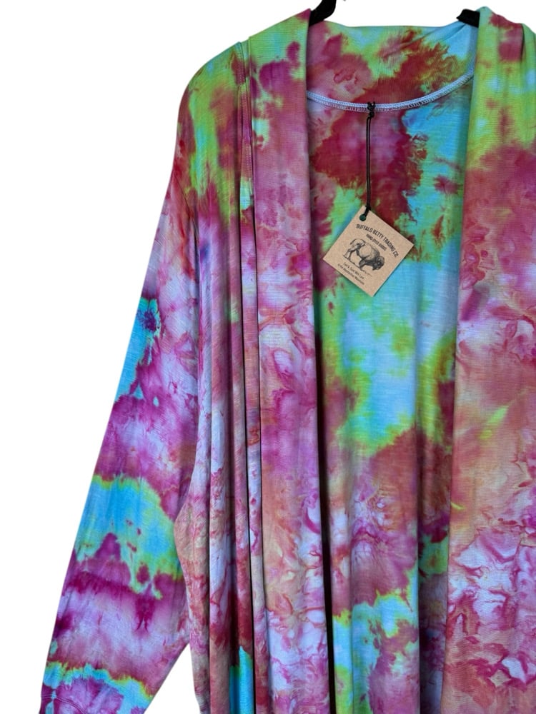 4X PLUS Jersey Knit Open Cardigan in Kiwi Strawberry Watercolor
