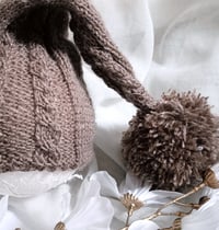 Image 2 of Newborn knitted sleep hat for photoshoot | brown | with pompom