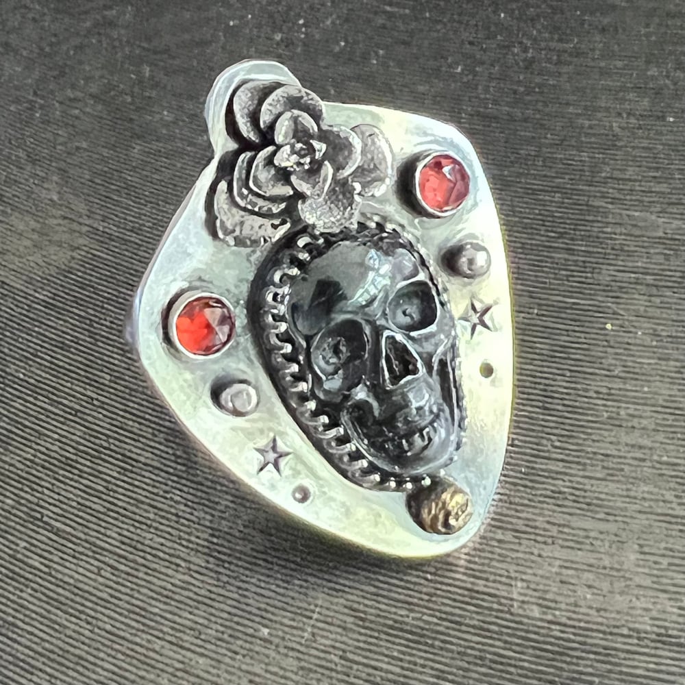 Image of Hematite Skull Statement Ring, Size 7